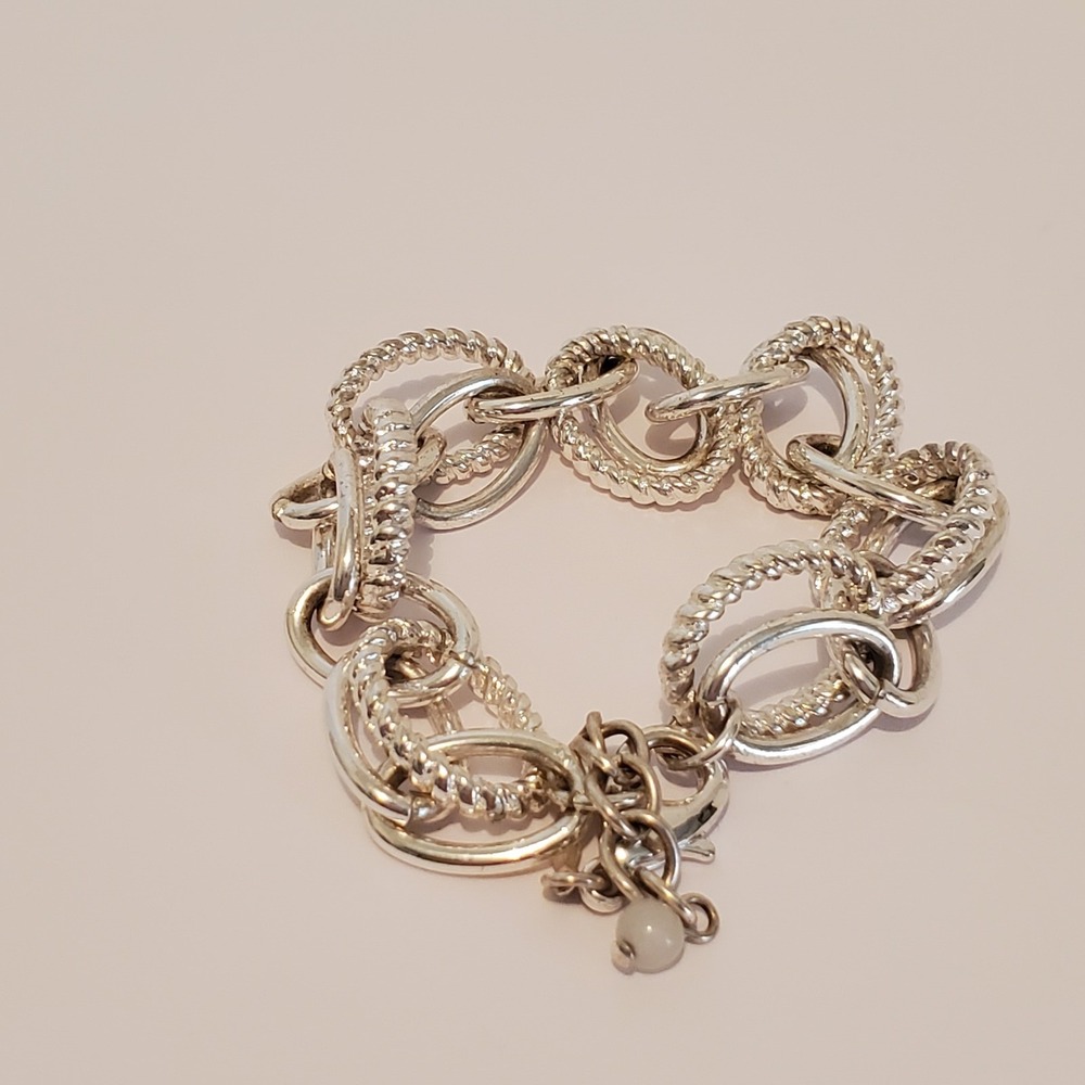 NWT Silver Tone Chunky Textured Double Link Chain Bracelet with Moonstone Bead